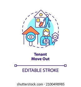 Tenant move out concept icon. Property management operations abstract idea thin line illustration. Isolated outline drawing. Editable stroke. Roboto-Medium, Myriad Pro-Bold fonts used