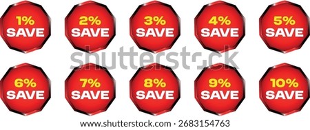 Tenare arranged in two rows. Each badge features the text "SEASONAL DISCOUNT" in yellow and white, followed by a percentage discount from 91% to 100% in yellow. The badges have a metallic silver and b