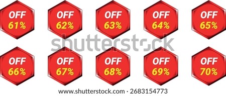 Tenare arranged in two rows. Each badge features the text "SEASONAL DISCOUNT" in yellow and white, followed by a percentage discount from 91% to 100% in yellow. The badges have a metallic silver and b