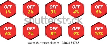 Tenare arranged in two rows. Each badge features the text "SEASONAL DISCOUNT" in yellow and white, followed by a percentage discount from 91% to 100% in yellow. The badges have a metallic silver and b