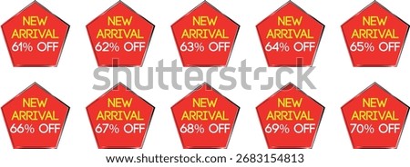 Tenare arranged in two rows. Each badge features the text "SEASONAL DISCOUNT" in yellow and white, followed by a percentage discount from 91% to 100% in yellow. The badges have a metallic silver and b