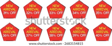Tenare arranged in two rows. Each badge features the text "SEASONAL DISCOUNT" in yellow and white, followed by a percentage discount from 91% to 100% in yellow. The badges have a metallic silver and b