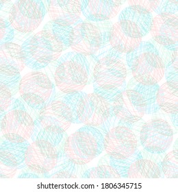 Tender formas redondeadas abstractas vectoriales azules y coralinas dibujadas a mano sin fisuras. Textura de círculos superpuestos modernos para el diseño textil, papel envolvente, superficie, papel tapiz, fondo
