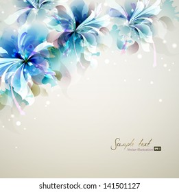 Tender background with blue abstract flowers in the corner