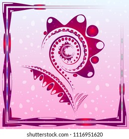 Tender background with pink abstract flower on the artistic blobs with drops. For postcards or design of summer and floral themes.