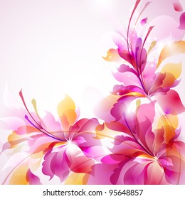 Tender background with three abstract flower