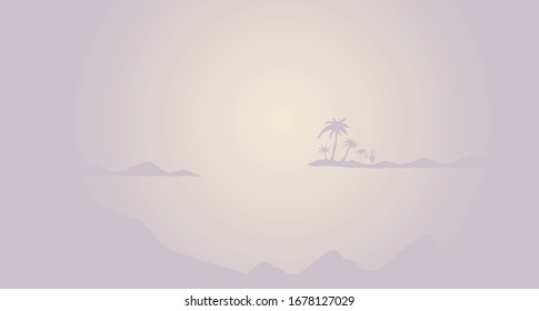 Antecedentes de la licitación. Tranquilo paisaje natural con palmeras y flamencos. Ilustración vectorial.