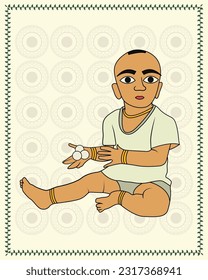 Tender Bliss: Kalighat Art Capturing the Delight of a Baby with Sweets". Kalighat Painting, Contemporary Art, Indian Paintings, Wall Paintings, Modern Art Paintings.  