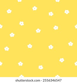 Tender Blossoms, Mini White Petals, Yellow Seamless pattern