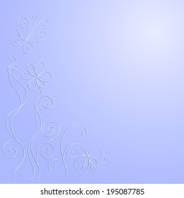 Tender blue background with carved paper floral patterns