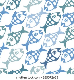 Tender blue fish  endless background. All objects are conveniently grouped on different layers and are easily editable.