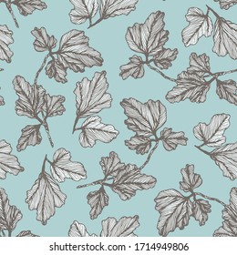 Tender blue floral seamless pattern with hand drawn textured columbine leaves. Delicate teal aquilegia leaf botanical texture for textile design, wrapping paper, surface, wallpaper, background