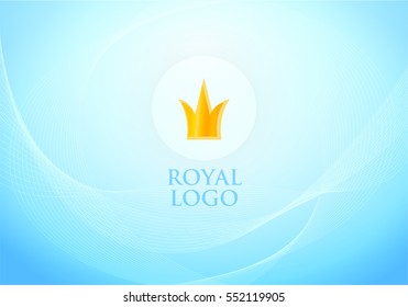 Tender Blue Silk Background with Label of Golden Crown and Caption.