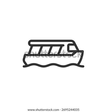 Tender boat, linear icon. Shuttle transport between cruise ship and shore. Line with editable stroke.