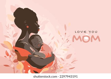 Tender card african american woman with a baby in her arms. Postcard for Mother's Day. Postpartum happy period. The concept of motherhood and health