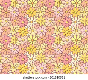 Tender Cartoon Flower Pattern with Careless Hand Drawn Lining, background