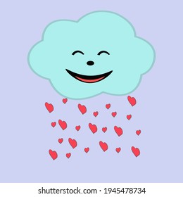 Tender Cloud Pours Rain From Hearts.Vector illustration.