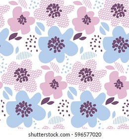 Tender color abstract floral seamless pattern in geometry style. Spring flower surface design for wrapping paper, fabric, cloth, print. vector illustration