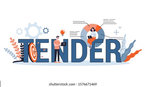 Tender concept. Businesspeople launched a tender for company. Web banner, presentation, social media account idea. Vector illustration