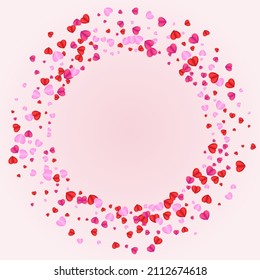Tender Confetti Background Pink Vector. Romance Frame Heart. Pinkish Folded Pattern. Fond Confetti Decor Illustration. Violet Banner Texture.