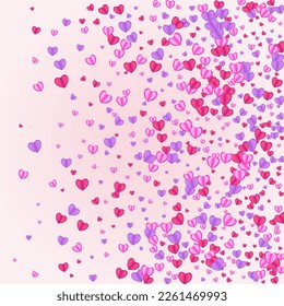 Tender Confetti Background Pink Vector. Congratulation Pattern Heart. Lilac Decor Texture. Pinkish Heart Abstract Frame. Purple Art Illustration.