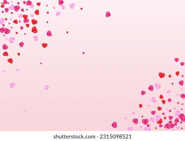 Tender Confetti Background Pink Vector. Elegant Backdrop Heart. Fond Wallpaper Illustration. Red Heart Decor Frame. Pinkish Romantic Pattern.