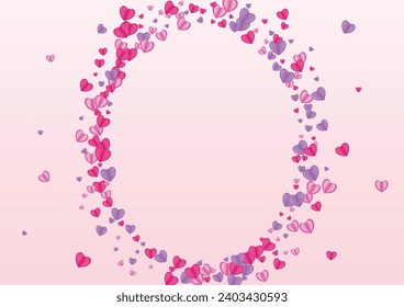 Tender Confetti Background Pink Vector. Honeymoon Frame Heart. Pinkish Greeting Pattern. Lilac Heart Amour Backdrop. Violet Rain Texture.