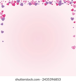 Tender Confetti Background Pink Vector. Paper Backdrop Heart. Violet Drop Pattern. Lilac Confetti Shape Texture. Pinkish Honeymoon Frame.