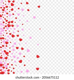Tender Confetti Background Transparent Vector. Volume Backdrop Heart. Pink Isolated Illustration. Fond Heart Cut Texture. Violet Gift Pattern.