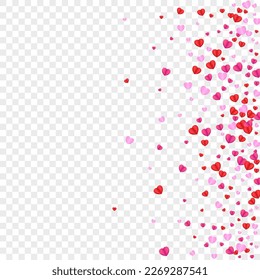 Tender Confetti Background Transparent Vector. Amour Frame Heart. Red Congratulation Backdrop. Violet Heart Day Illustration. Fond Gift Texture.