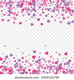 Tender Konfetti Hintergrund transparenter Vektor. Romantisches Musterherz. Roter Grußhintergrund. Violet Confetti süße Textur. Pink Celebration Illustration.