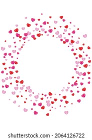 Tender Confetti Background White Vector. Blank Backdrop Heart. Violet Cute Texture. Fond Heart Wallpaper Frame. Red Rain Illustration.