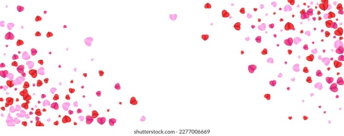 Tender Confetti Background White Vector. Color Frame Heart. Red Honeymoon Pattern. Pink Heart Sweetheart Backdrop. Violet Romantic Texture.