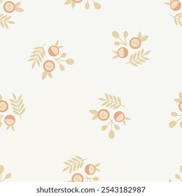 Tender cute seamless pattern with flowers and leaves. Nature backdrop. Graphic design for fabric, wrapping, textile, wallpaper, card, paper gift, phone case, stationery.