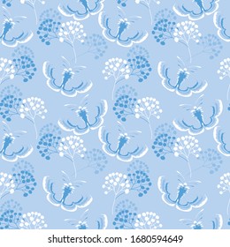 Tender drawing with butterfly on blue background created for textile and paper