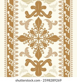 Tender Elegance Brown Intricate Scroll Ornament on Light Beige Background Luxury Border Pattern. Rococo Baroque luxury interiors vintage-inspired decor classical architectural embellishment wallpaper