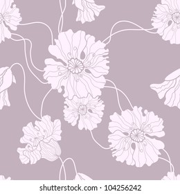 Tender and elegant hand drawn poppy flowers  vector seamless pattern  in pastel tones. Can be used for wallpaper pattern , web page background, surface textures