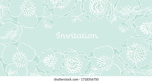 Tender elegant mint green peony flowers Design element for web banners, posters, cards, wallpapers, backdrops, panels. Horizontal pastel color floral element.
