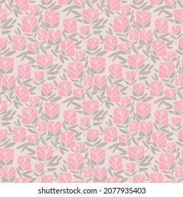 Tender elegantes flores rosadas sin fisuras en color marrón caramelo para el fondo, tela, textil, envoltura, superficie, web y diseño de impresión. Relleno de baldosas vectoriales florales y decorativas en colores pastel. 