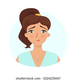 Tender emotion. Woman's face expression. Vector flat illustration.
