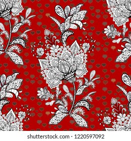 Tender fabric pattern. Pattern. Black, red and white on colors. Seamless Abstract Retro Background Design. Vector.