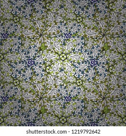 Tender fabric pattern. Design. Print. Flat elements. Doodles white, black and green on colors. Vector.