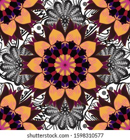 Tender fabric pattern. Gray, yellow and brown on colors. Seamless Abstract interesting background. Doodles pattern. Vector.