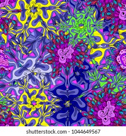 Tender fabric pattern. Seamless Abstract interesting background. Violet, blue and black on colors. Vector. Doodles pattern.