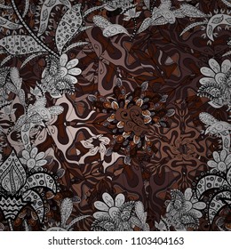 Tender fabric pattern. Seamless Abstract interesting background. Black, white and pink on colors. Raster. Doodles pattern.