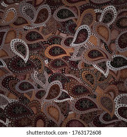 Tender fabric pattern. Vector. Design. Seamless pattern Print. Flat elements. Doodles brown, pink and black on colors.