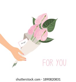 Tender flat illustration with a bouquet of flowers. Bouquet for women on International Women's Day, Valentine Day and Mother's Day.