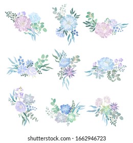 Blumenzwiebeln mit Blumen und Vektorillustration-Set aus Zwiebeln