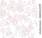 Tender  Floral pink seamless pattern, Elegant Line Art Design