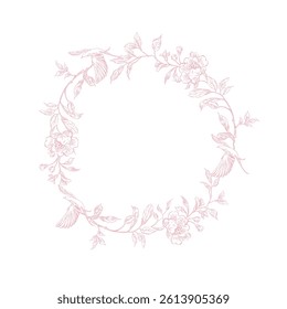 Tender  Floral pink seamless pattern, Elegant Line Art design